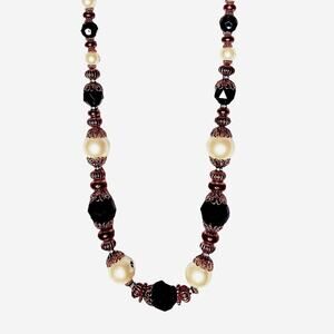 Black & Gold Faux Pearl Beaded Elegant Lightweight 36in Necklace Womens Jewelry